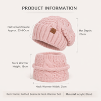 Women Beanie Hats for Winter Outdoor Warmth with Ear Protection, Knit Scarf Set in Acrylic for Cold Weather, Foldable 2-Piece Combo