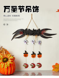 万圣节装饰挂件创意小幽灵南瓜门挂黑色玫瑰仿真黑色叶暗黑风装扮