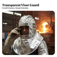Aluminized Cape Hood with Visor Fireproof welder's Hood with Neck Drape Full Coverage Design Heat Resistant protective headgeargear Cover for individuals, Foundries, Steel Mills