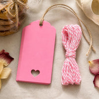 50-Pack Pink Gift Tags with 10m Jute Twine for DIY Craft & Packaging Decoration