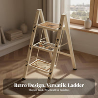 Folding Step Ladder High Weight Capacity Vintage Design Step Stool Lightweight Heavy Duty Folding Ladder for Homeowners, Adults, Indoor, Home, Kitchen