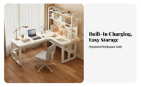 L-Shaped Corner Desk Solid Wood Central Corner Computer Desk with Shelves Large Storage Space Writing Workstation with Shelves for Teens, Streamers