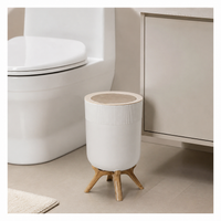 9L Round Bathroom Trash Can, Wood-Look Waste Bin with Push Lid, for Office and Bedroom