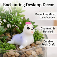 Sea Lion Desk Decor, Mini Resin Animals Ocean Animal Desk Decor, White and Lavender Miniature Figurine, Asian Inspired Desktop Decoration