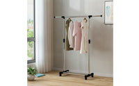 Telescoping Garment Rack with Wheels Mobile Rolling Clothes Rack Space-Saving Furniture Sturdy for Laundry Room