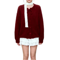 3 Pieces Holiday Themed Fuzzy Knit Crop Top Skirt Set Design Red Bunny Girl Outfit Ideal Gift Hooded Bunny Ear Costume for Young Adults, Party Goers, Cosplayers, Christmas Parties, Photo Shoots, Stage Performance, Cosplay Events