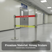 High Visibility Double Belt Retractable Barrier 4-Way Adapter Head Retractable Belt Stanchion Easy Assembly Stainless Steel Queue Pole for Event Organizers, Security Personnel, Business Owners, Airports, Exhibition Halls, Hotels, Theaters