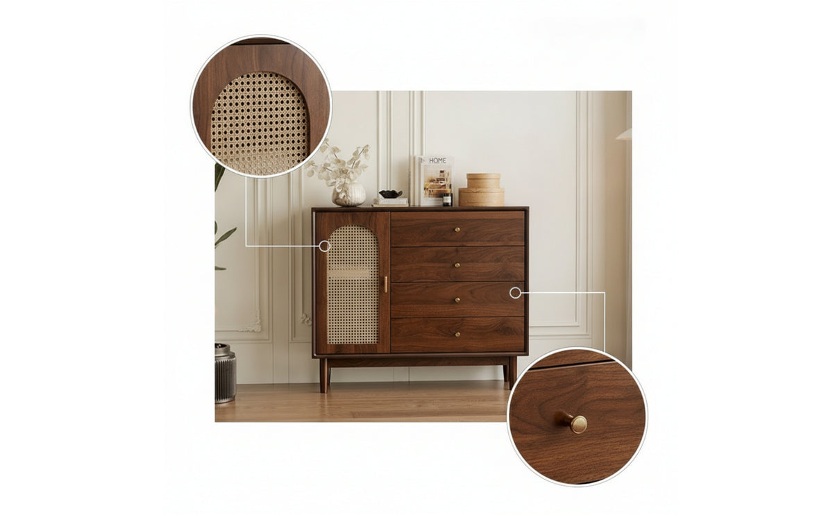 Wooden Cabinet with Drawer Mid-Retro Credenza with Textured Panel Retro-Retro-Styled Sideboard with Tapered Legs for Living Room, Bedroom, Entryway