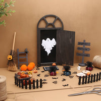 Halloween Miniature Door with Ghost Motif Spooky Miniature Dollhouse Door Arched Decorations 3D for Crafters