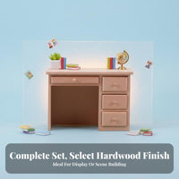 Realistic Design 1/12 Scale Study Desk Highly Detailed Wooden Dollhouse Desk Set Natural Wood Finish 1/12 Scale Office Furniture Fine Craftsmanship for Collectors, Hobbyists, Photography Props, Dioramas, Room Decoration