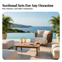 sturdy Wood Frame 4-Piece Woven Patio Set Weather-Resistant exteriordoor Furniture Modern Aesthetic Conversation Group Low Maintenance for Hospitality Businesses, Entertainers, Balcony, Courtyard, Garden, rearyard