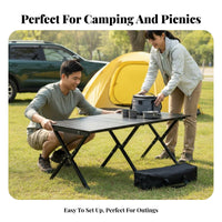 Portable Roll-up Camp Table Lightweight Slatted Roll-up Table Long-Lasting Camping Equipment Includes Carry Bag for Picnickers, Families, Tailgaters, Picnics, Backyard, Tailgating, Barbecues