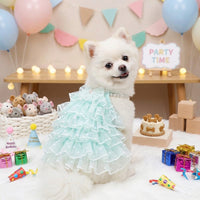 Princess Dog Dress with Layered Tulle and Bow, Elegant Cat Dress for Small Pets, Summer Dog Clothes for Wedding Party Evening Lace Occasions