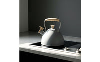 Induction Compatible Whistling Tea Kettle Matte Whistling Kettle Wood Grain Cookware Sleek for Gas Cooktop, Kitchen
