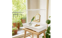 Framed Wooden Bird Enclosure Mirror Interactive Bird Mirror Perch Arch-Shaped Pet Accessory Lightweight