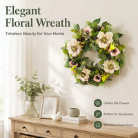 Seasonal Door Wreath for Front Door, Faux Silk Multicolored Floral Wreath for Home Decor, Molded Fabric & Wood