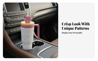 Keeps Drinks Hot or Cold Stainless Steel Car Tumbler Food-Grade Materials Flower Straw Topper Cup Cute Pattern Design for Outdoor, Home, Gym