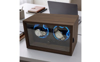 Double Two-Slot Watch Winder Wood-Grain Watch Winder Box Quiet Silent for Nightstand