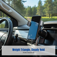 Universal Car Air Vent Phone Holder, Triangle Weighted, Mirror Finish, Hook Attachment, Stable Mount