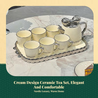 Porcelain Tea Set, Ceramic Teapot and Cups, Modern Cream