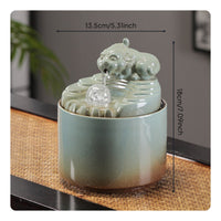 Wealth Attracting Ceramic Pixiu Water Fountain Elegant Design Desktop Zen Fountain Handmade Craft Small Circulating Water Ornament for Office, Living Room, Entryway