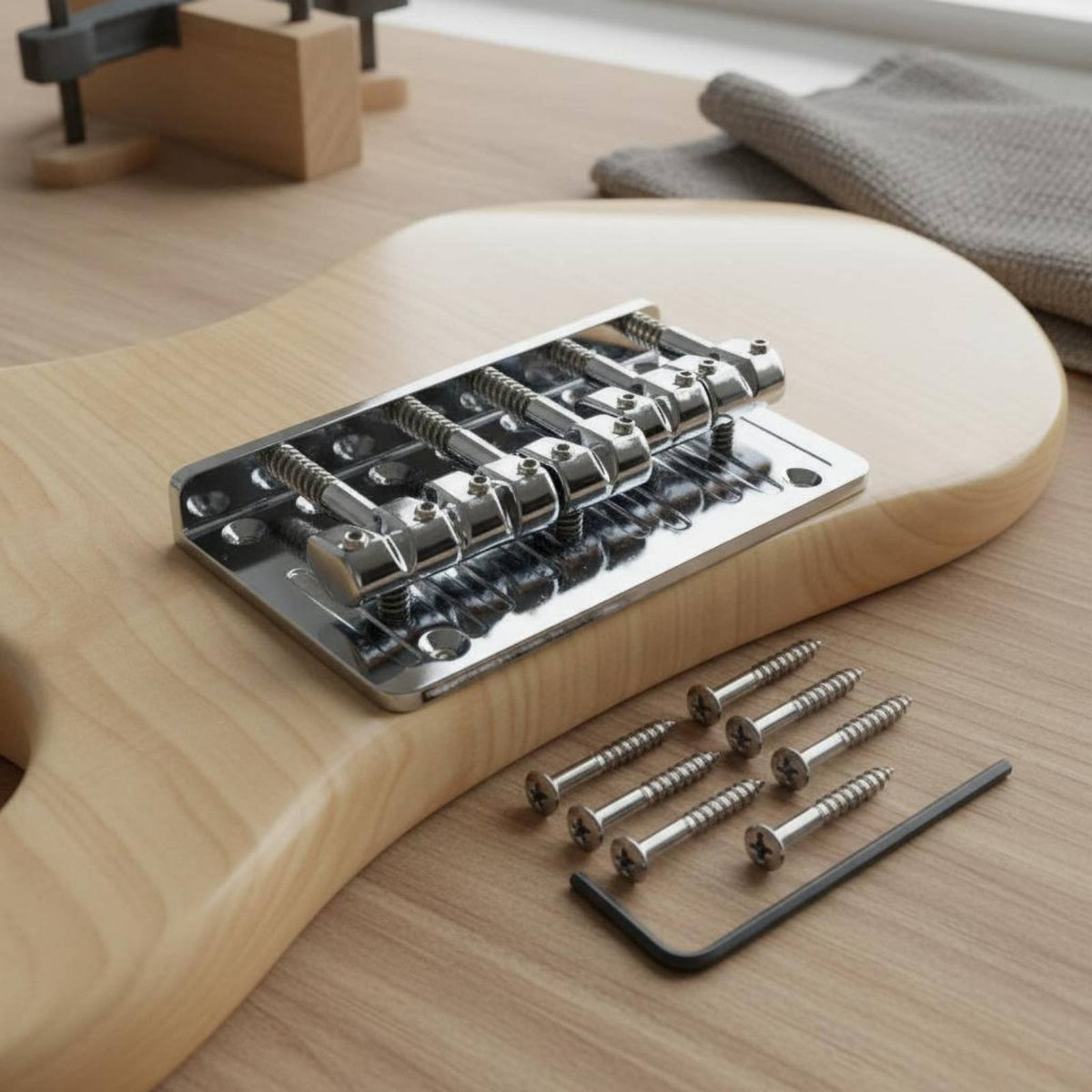 5-String Bass Bridge Adjustable Saddles Five-String Bass Bridge CNC Machined Anti-Corrosive for DIY Builders