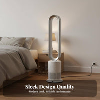 Hot & Cool Function Bladeless Fan Multiple Speeds & Modes Cooling and Heating Fan Wide Angle Oscillation for Homeowners, Living Room, Office