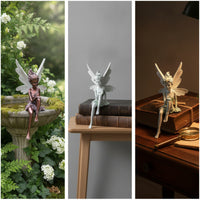 Resin Fairy Statue Seated Fairy Figurine Garden Textured for Plant Displays