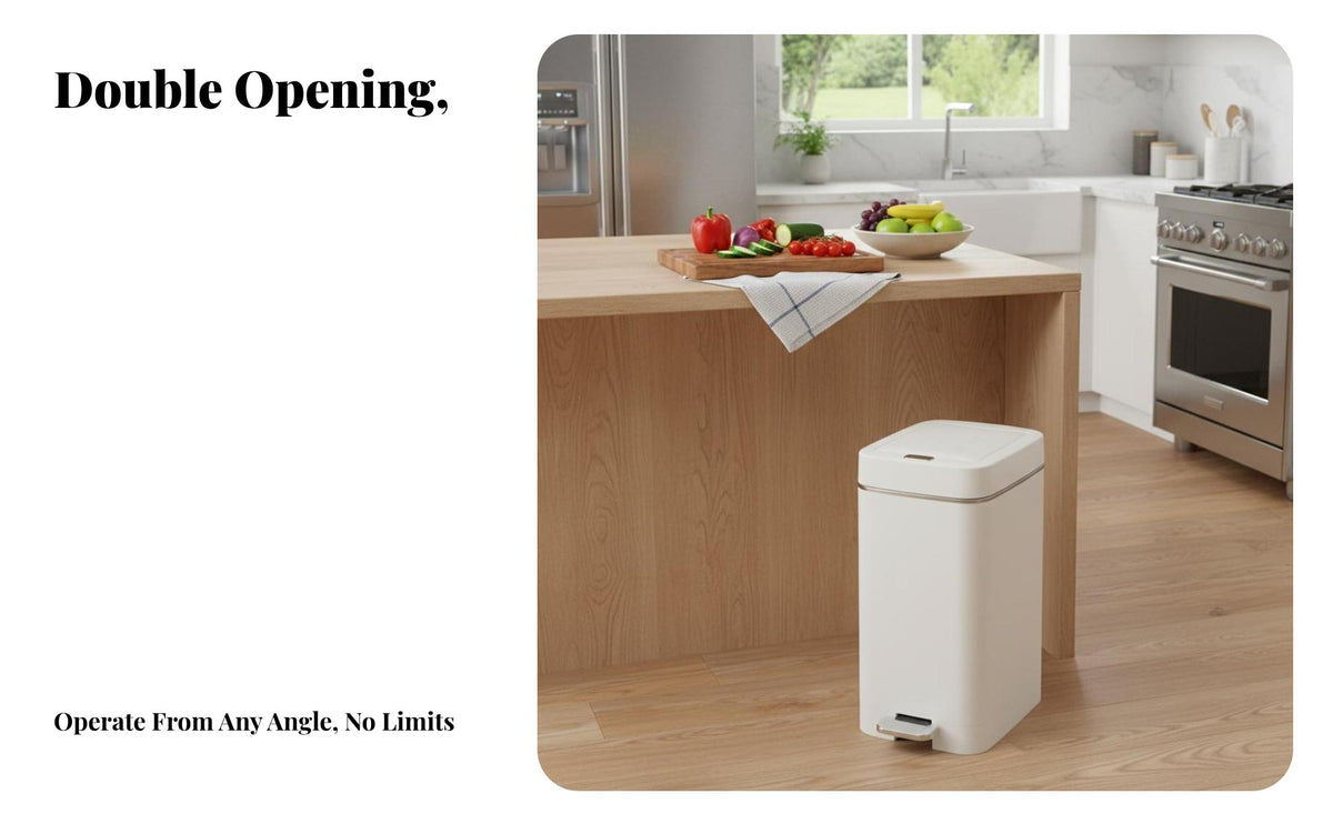 Foot Pedal Waste Bin Gentle-Close Lid Lidded Push-Top Bin Double-Opening Trash Can Hands-Contactless Function Slim Rectangular