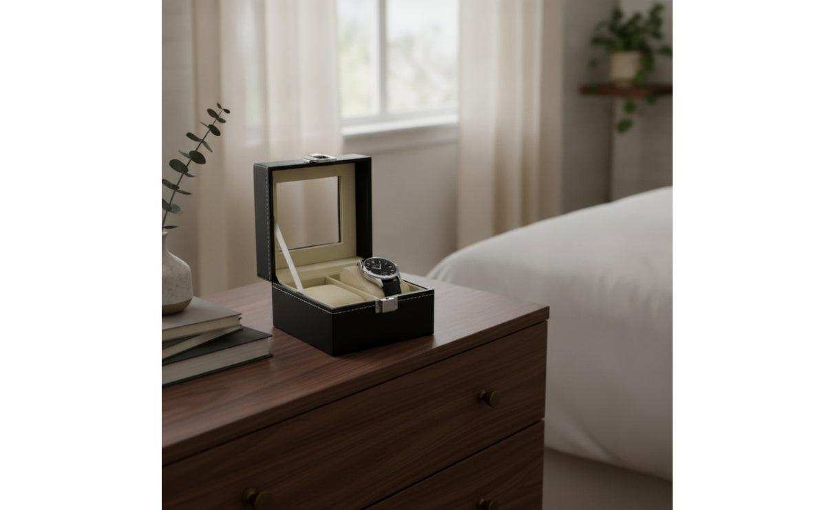 Watch Box with 2 Slots Double Watch Display Box Compact Organizer for Men, Dresser, Travel