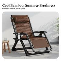 Bamboo Mat Deck Chair Foldable Design Folding Recliner Heavy Duty Frame Adjustable Patio Lounger for Seniors, Homeowners, Backyard, Living Room, Beach