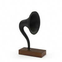 Gramophone Speaker Ornament Retro Speaker Statue with Geometric Base Sculptural Phonograph Ornament for Bookshelf, Office Desk