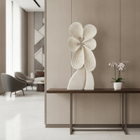 Floral Sculpture Cream-Colored Decorative Piece Figurine Textured Tabletop Decor for Entryway, Office Reception