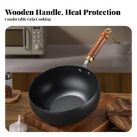 Uncoated Iron Wok Coating Coatingless Wok with Pouring Spout Uncoated Iron Pan Natural Non-Stick Deep Stir-Fry Pan Even Heating