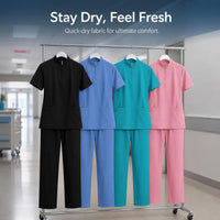 Unisex V-Neck Scrub Set with Short Sleeves and Straight Leg Pants