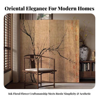 New Chinese Design 4-Panel Plum Blossom Partition Foldable Design Folding Screen Wabi-Sabi Aesthetic Room Divider Freestanding for Interior Designers, Business Owners, Office, Bedroom, Restaurant, Studio Apartment
