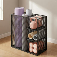 Tall Partition Fitness Mat Storage Holder Grid Grid Fitness Mat Rack Mesh Side Panels Home Gym Storage Rack Metal