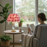 Romantic Rose Petal Lamp Warm Lamp with Crystal Drops Soft Realistic for Reading Corner