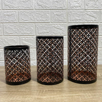3 Pieces Candle Holder with Cutout Pattern Geometric Decor Black for Living Room