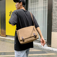 Notebook Bag for Men and Women with Flap Buckle, Canvas School Bag and Crossbody Bag, Satchel with 14-inch Notebook Sleeve, Travel Pack