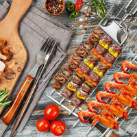4 Pieces Skewers with Basting Brush Kabob Skewers with Push-off Slider Heat-Resistant for Grill Experts