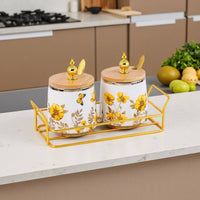 3 Pieces Bamboo Lid Seasoning Jars dampnessProof Condiment Pot Preserving