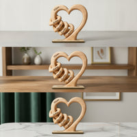 Wooden Heart with Base Freestanding Heart-Shaped Standing Ornament Tabletop Sign for Bookshelf