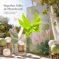 Summer Themed Green Ancient Style Photo Booth Decorations with Paper Butterflies and Lotus