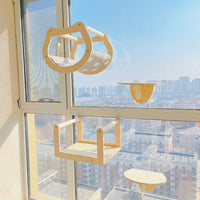 Cat Hammock Wall Mounted Cat Bed and Window Perch, Solid Wood Hammock Bed for Indoor Cats, Simple Assembly Playing Climbing Living Room Decor