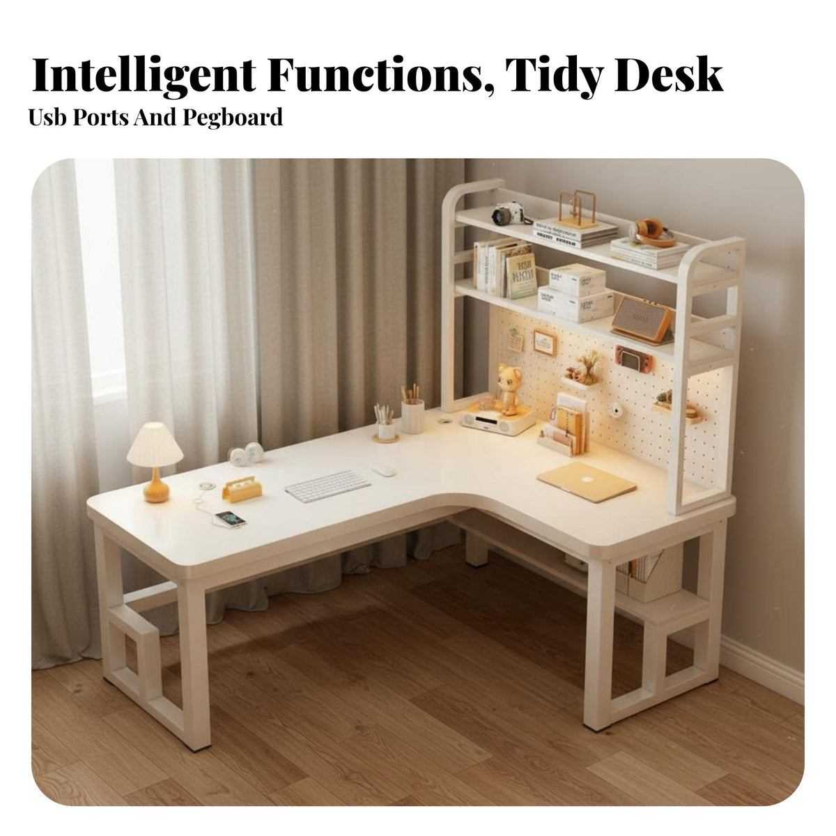 L-Shaped Corner Desk Solid Wood Central Corner Computer Desk with Shelves Large Storage Space Writing Workstation with Shelves for Teens, Streamers