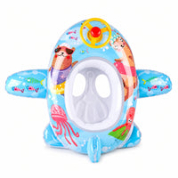 Cartoon-Printed Airplane Pool Inflatable Safe Airplane Inflatable with Seat Comfortable Swim Ring Long-Lasting for Toddlers, Kids, Children, Beach