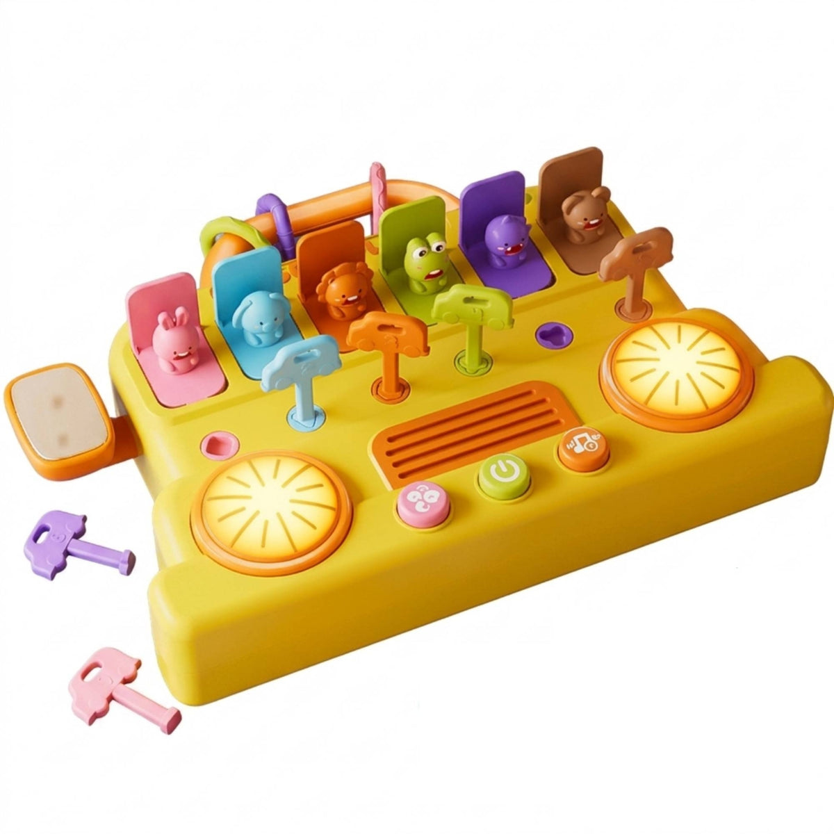 Toy Bus with Buttons Interactive Busy Board with Handle Sensory Toy with Buttons Tactile Busy Board with Lights Tabletop