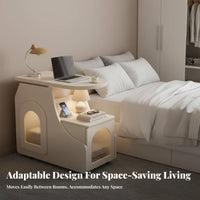 Cream design Rolling C-Shaped rotating Table Rotating surface Rolling C-Shaped Table Mobile with casters Bedside Stand Space-Saving for Apartment Dwellers, Homeowners, Remote Workers, Small Spaces, Living Room, Bedroom, Home Office
