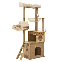 Wooden Feline Climbing Structure Padded Cat Climbing Tree Beige Animal Furniture